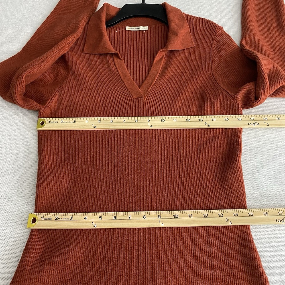Marine Layer Lexi Ribbed Knit Long Sleeve Polo Midi Dress Women's XL Burnt Henna - Picture 12 of 16